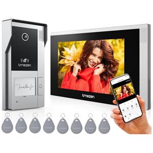 TMEZON Videocitofono WiFi 4 Fili Kit Smart Monofamiliare,7'' IP Monitor Touchscreen con 1080P Campanello Telecamera Esterno Cablata, APP/Carta RFID Unlock,APP TuyaSmart Accesso Remoto