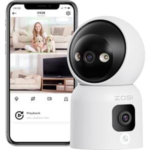 ZOSI 4MP (2MP+2MP) Telecamera WiFi Interno con Doppio Obiettivo, Videochiamata con Gesti o Clic, WiFi 2,4G/5GHZ, Tracciamento Automatico delle Persone, Avviso Istantaneo, Pan 355° Tilt 90°, C528D4