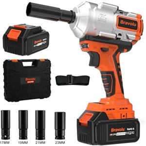 Bravolu Avvitatore ad Impulsi, 21V Brushless 1000Nm Avvitatori a Massa Battente 3800 IPM, 4,0Ah Batteria, Mandrino 13mm (1/2"), 4 x Chiavi A Bussola