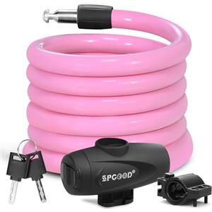 SPGOOD Lucchetto Antifurto Catena Bici 120cm/12mm, Livello di Sicurezza Molto Alto, Serratura Cavo Spirale con 2 Chiavi, per Triciclo, Moto, Scooter, Carriera(Rosa)