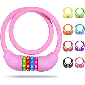 SPGOOD Lucchetto per bicicletta con numeri per bambini(10x650mm),combinazione di codice antifurto,lucchetto a combinazione per bicicletta per ragazze e ragazzi,accessori per bicicletta(Rosa pallido)