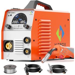 HITBOX Saldatrice MIG MAG 4 in 1 IGBT 200A - Con Gas/Senza Gas, Lift TIG, MMA - Display LED a Colori, Avanzamento Filo Sinergico - Incluso 1kg Filo 0.8mm (MT2000II)