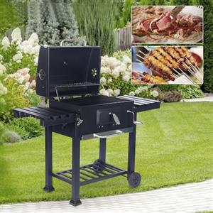 Triclicks Barbecue a carbonella, barbecue portatile, per barbecue, per esterni, con coperchio, misuratore di temperatura, tavolini per ruote, per giardino, picnic, feste, campeggio, cucina (02)
