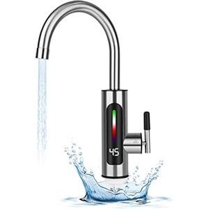 Weigudoc Rubinetto per Acqua Calda e Fredda, Rubinetto Elettrico in Acciaio Inox, Indicatore di Temperatura a LED, Rubinetto da Cucina, Rubinetto da Cucina con Scaldabagno Istantaneo, Rubinetto Girevole a 360°