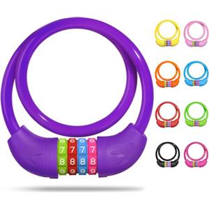 SPGOOD Lucchetto per bicicletta con numeri per bambini (10 x 650 mm), combinazione di codice antifurto, lucchetto a combinazione per bicicletta per ragazze e ragazzi, accessori per bicicletta(Viola)