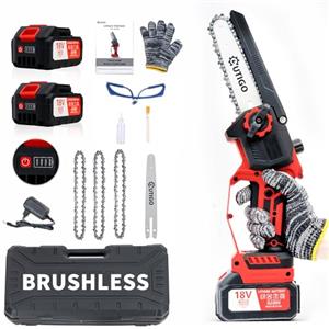 OUTIGO Motosega a batteria, Dotato di batteria da 2 * 3000 mAh, 3 catene + 1 barra guida, Motosega elettrica da 6'', Adatto per il taglio del legno e per il giardinaggio