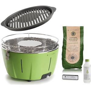 CLASSE ITALY InstaGrill | Barbecue da Tavolo o Balcone a carbonella con Griglia in Ghisa. Barbecue Portatile, da Campeggio con Batteria Ricaricabile, Carbone e Gel per accensione. ADVANCED Verde Avocado