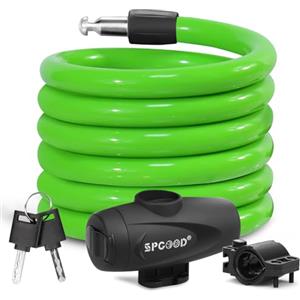 SPGOOD Lucchetto Antifurto Catena Bici 120cm/12mm, Livello di Sicurezza Molto Alto, Serratura Cavo Spirale con 2 Chiavi, per Triciclo, Moto, Scooter, Carriera(Verde)