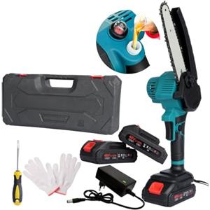 DE ROSA SHOP Mini Motosega a Batteria 6 Pollici per Potatura e Giardinaggio, Motosega Elettrica Portatile con 2 Batterie 48V, Sega a Batteria per Potatura con Motore Brushless e Pompetta Olio 30Ml
