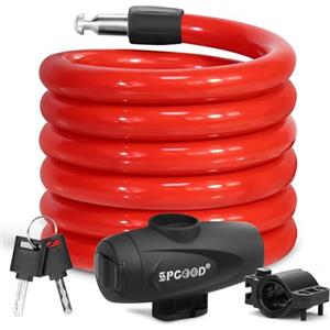 SPGOOD Lucchetto Antifurto Catena Bici 120cm/12mm, Livello di Sicurezza Molto Alto, Serratura Cavo Spirale con 2 Chiavi, per Triciclo, Moto, Scooter, Carriera(Rosso)