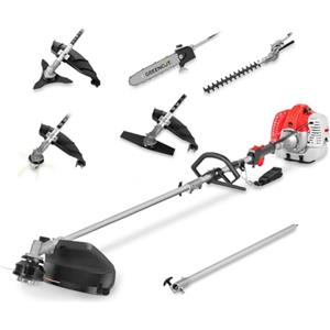 GREENCUT GM650X-6-65cc 4,9hp, utensile multiuso a benzina 6 in 1 con accessori intercambiabili, funzioni di tagliasiepi, decespugliatore e potatore da giardino