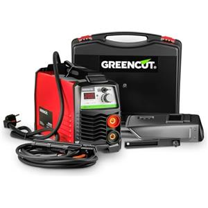 GREENCUT MMA200 - Saldatrice inverter DC turbo ventilata, 200A, potenza regolabile, con tecnologia iGBT, saldatrice portatile, colore rosso