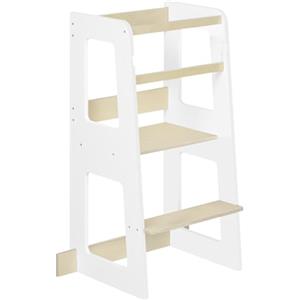 WOLTU Torre Didattica Montessoriana, Torre Montessoriana in Legno, Sedia per Bambini con Barra di Protezione, Torre Didattica Multifunzionale con Struttura Stabile, Bianco + Colore Legno Naturale