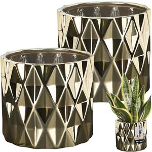 KOTARBAU® Set di 2 vasi da fiori in ceramica smaltata oro forma cilindrica