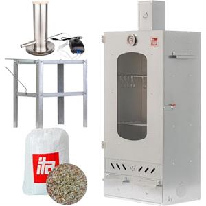 ITA Affumicatore 7012 - Set Smoker con Generatore di Fumo, Tavolo - Armadio con Finestra e Camino - Acciaio Legato - qualità UE, Diretto dal Produttore - 81 cm con 3 Ripiani