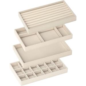 Domkan 4 Pezzi Organizzatore Gioielli, Vassoi Organizer da Cassetto, Porta Gioielli in Velluto Impilabili Per Conservare ed Esporre Orecchini, Collane, Anelli(beige)