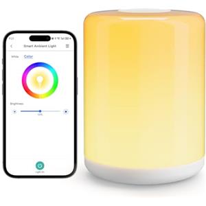 Meross Lampada da Comodino WiFi, Luce Notturna Bambini, Abat Jour da Comodino Smart RGBWW, Dimmerabile, Compatibile con Apple HomeKit, Alexa e Google Home, Controllo Vocale, Luce Notturna con Cavo USB
