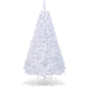 GYMAX Albero di Natale Artificiale 180 cm, 650 Rami Folti in PVC, Base in Metallo di 40 cm, Divisibile da Trasporto e Montaggio Facile, Albero Natalizio Ideale per Casa/Ufficio/Negozio, Bianco
