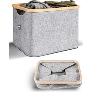 HENNEZ Cesta Giochi Bambini Cesta Portabiancheria 40L Feltro Bassa Larga Rigida - Cesto Giochi Bambini Grigio Chiaro Salvaspazio Pieghevole Cesta Porta Panni Sporchi Morbida - Scatola Portaoggetti