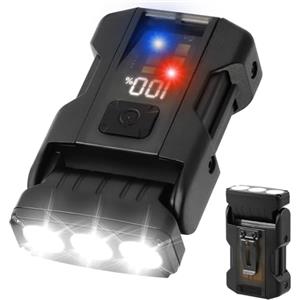 Aolso Piccola Torcia COB,550 Lumen Ricaricabile Mini Torcia Con Rosso Blu Calda Luce,80° Ruotabile,7 Modalità,Lampada a Clip,IP67 Impermeabile,LED Torce per Esterni,Emergenza e Trasporto Quotidian