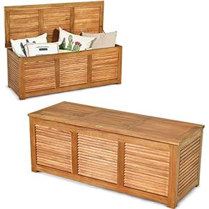 GIANTEX Armadio da Esterno in Legno, Cassapanca Contenitore Interno, Panca Baule Carico di 150 kg, Ideale per Giardino, Patio, Piscina, 120x45x45 cm, Naturale