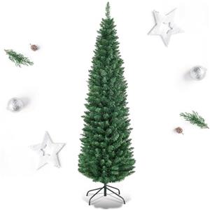 RELAX4LIFE Albero di Natale Slim 150/180/210/240 cm, Stretto e Alto, Rami Folti in PVC, Base in Metallo Pieghevole in Ferro,Albero Natale Artificiale Verde (180 cm)