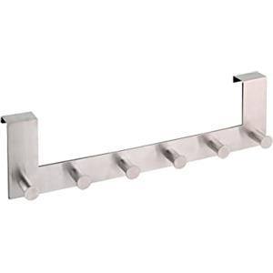 axentia Appendiabiti da Porta in Acciaio Inox con 6 Ganci, Senza Montaggio e Foratura, Gancio sopra- Porta Cucina, Bagno, corridoio