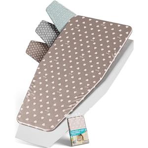 ARCOL Copriasse da Stiro ad Elastico con Mollettone Compatibile per Asse da Stiro Foppapedretti, Made in Italy, Copertura asse da Stiro 100% Cotone (Copertina + Mollettone, Beige Cuori Bianchi)