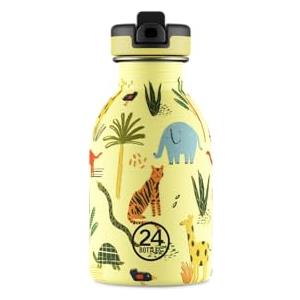 24Bottles Kids - Borraccia Bambini con Cannuccia Scuola Elementare e Asilo 250ml, Borraccia Bambina Bambino 100% Ermetica in Acciaio Inox, BPA Free Ultraleggera Ecologica [Non Termica], Jungle Friends
