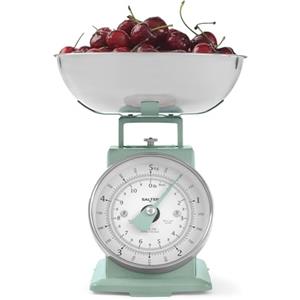 Salter Bilancia da cucina meccanica senza tempo - capacità di 5 kg, ciotola lavabile in lavastoviglie da 1 litro, design classico, quadrante a cifre grandi di facile lettura, 22cm, sage