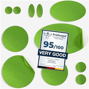 aZengear Toppe per riparazione piumini | Tessuto in nylon pre-tagliato, autoadesivo, morbido, impermeabile, resistente agli strappi per fissare i fori nei vestiti, sacchi a pelo (11 pezzi, Verde Neon)