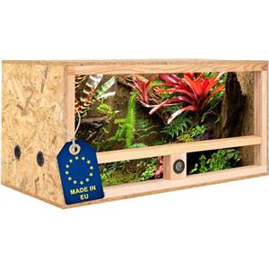 ITA Terrario in Legno 80x40x40 cm con Ventilazione Laterale e igrometro Integrato - Terrario in Legno OSB-3 - per rettili, Serpenti, Anfibi - Prodotto UE, Certificato FSC