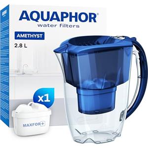 AQUAPHOR Amethyst Caraffa Filtrante per Acqua con 1 Cartucce MAXFOR+ 200L - 2,8L - blu