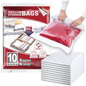 TAILI Sacchetti Sottovuoto Vestiti Viaggio 10 Pezzi 2 Taglie 70 x 45 CM, 60 x 40 CM Rotolo Di Mano Sacchetti Sottovuoto per Viaggio, Valigia, Zaino, Senza Pompa Necessaria Sacchetti Vestiti Viaggio