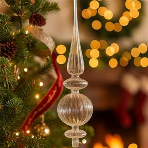 VARZI Puntale Albero Di Natale In Vetro Trasparente - Decorazione Elegante E Raffinata Per Alberi Natalizi 40cm