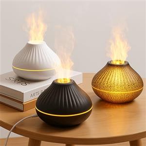 ALMA® Diffusore e Umidificatore di Oli Essenziali con Effetto Fiamma - 7 Colori LED, Funzionamento Ultra Silenzioso e Spegnimento Automatico - Perfetto per Casa, Camera da Letto, Yoga e Ufficio