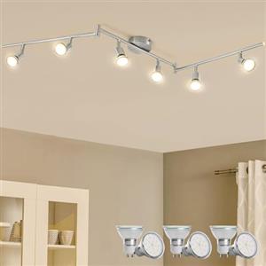 Bojim Faretti LED da Soffitto Orientabili Lampada, Plafoniera Lampadario Applique Interno, Parete Barra Luci Inclusi 6 x 6W GU10 Moderni, per Bagno Cucina Camera Corridoio, Bianco Caldo, Nichel Opaco
