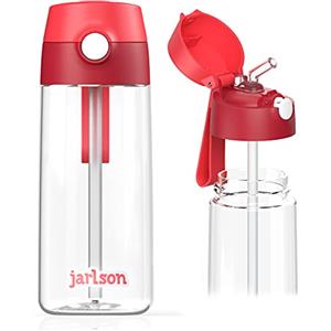 JARLSON® Borraccia Bambini EMI [500ML] Borracce Antigoccia per Bimbi con Cannuccia - Bottiglia per Bambino e Bambina Lavabile in Lavastoviglie - Senza BPA e Ftalati - Ideale per Asilo e Scuola (Rosso)