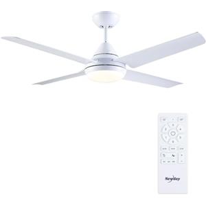 Newday 122cm Ventilatore da Soffitto Bianco con Luce e Telecomando, Ventola Soffitto con 4 Pala, Dimmer senza passaggi, Modalità 7 velocità, Timer, Reversibile Motore DC Silenzioso per Soggiorno