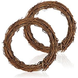 com-four® 2x Ghirlande decorative in legno fai-da-te - ghirlande in rattan per decorare finestre, tavoli e porte per Avvento o Natale (2 pezzi - ghirlanda Ø20cm marrone chiaro)