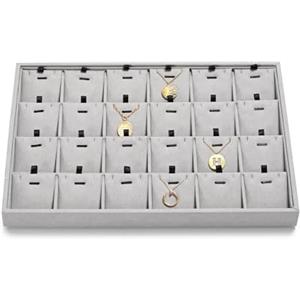 Oirlv Grigio Microfibra 24 Griglia Ciondolo Orecchini Collana Organizzatore Display Case Gioielli Vassoio Di Stoccaggio