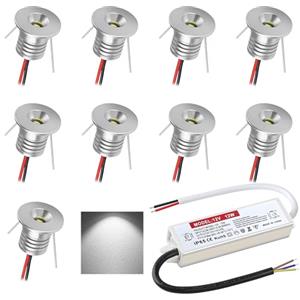 DYKUWEY Faretto da incasso 1W 9 pezzi Mini Luci da incasso 12V Faretto a LED per soffitto camera da letto Armadietto del bagno Scala per posto auto coperto (Argento Bianco Freddo 6000K)
