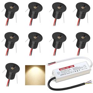 DYKUWEY Faretti da soffitto Faretto da incasso 1W 9 pezzi Mini Luci da incasso 12V Faretto a LED per soffitto camera da letto Armadietto del bagno Scala per posto auto coperto (Nero Bianco Caldo 3000K)
