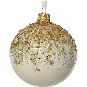 VARZI Pallina Albero Di Natale in Vetro Smaltata Bianca Con Decorazioni Oro - Varzi Il Natale Dal 1956