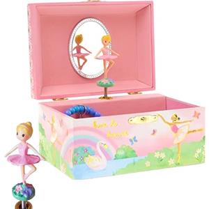 Jewelkeeper - Scatola Portagioie Musicale con Carillon Ballerina Roteante, Unicorno e Arcobaleno, Realizzata in Fibra di Pino, Spaziosa per Gioielli di Bambina - 14.9 x 10.8 x 8.6 cm