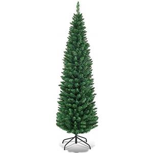 COSTWAY Albero di Natale Slim 150/180/210/240/270 cm, Albero di Natale Artificiale con 220/400/700/1000/1500 Rami e Base in Metallo, Decorazioni Natalizie per Casa e Negozio (150 CM)