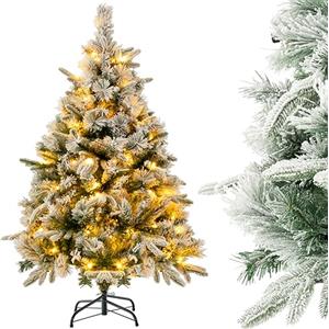 COSTWAY Albero di Natale Innevato136/186/215 cm, Albero di Natale con 150/250/300 Luci LED Bianco Caldo, 384/752/1096 Punte di Ramo Miste e Aghi di Pino per Casa e Ufficio (136 cm)
