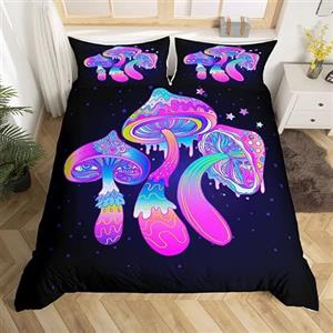 Homemissing Set copripiumino con funghi psichedelici, set di biancheria da letto con funghi e funghi, per ragazzi, ragazze, copriletto, matrimoniale, 3 pezzi