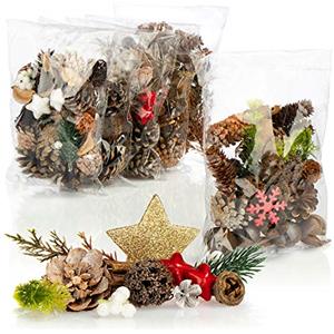 COM-FOUR® 6x Decorazioni natalizie in un sacchetto con coni, stelle e ramoscelli - decorazioni di Natale per la tavola o corone dell'Avvento (6x sacchetti: coni. Stelle. fiocchi)