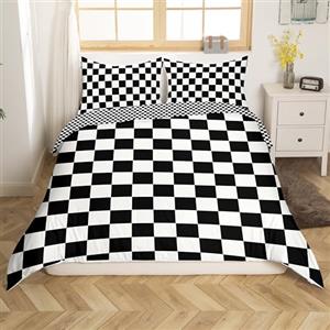 Loussiesd Set di biancheria da letto Buffalo Check, moderno, nero e bianco a quadri, con copripiumino singolo per bambini, donne e uomini, morbido, reversibile, motivo geometrico a quadretti, stile rustico